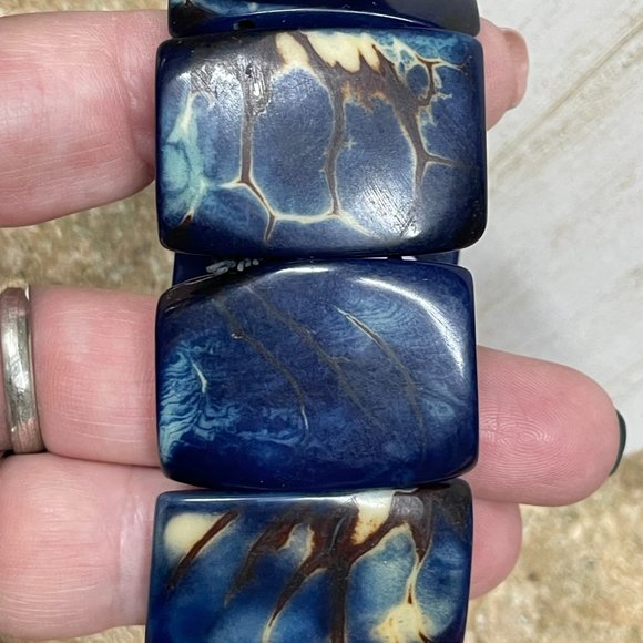 NEW IMPRESSIVE TAGUA BLACK BLUE NATURAL DYED VEGETABLE IVORY NUTS BRACELET - Picture 2 of 9